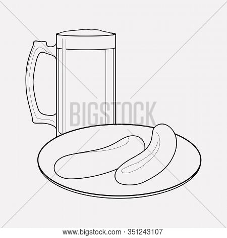 German Beer With Sausage Icon Line Element. Illustration Of German Beer With Sausage Icon Line Isola