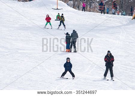 Bakuriani, Georgia February 15, 2020 - Light Skiing Track In Bakuriani