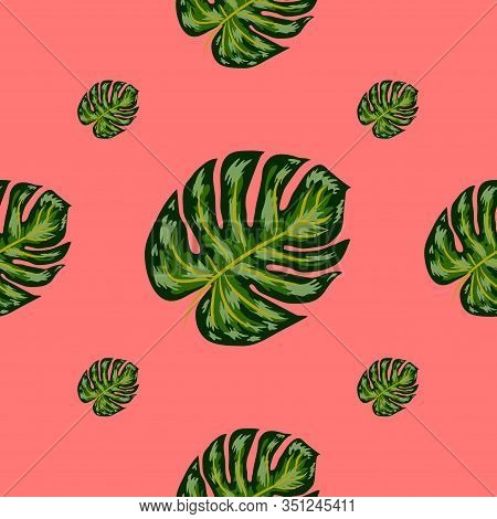 Tropical Pattern. Seamless Texture With Bright Hand Drawn Leaves Of Monstera.