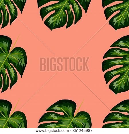 Tropical Pattern. Seamless Texture With Bright Hand Drawn Leaves Of Monstera.