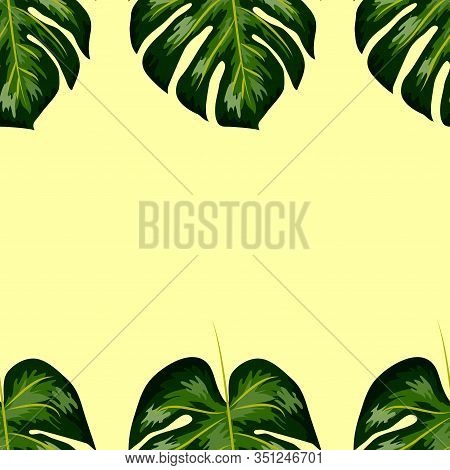 Tropical Pattern. Seamless Texture With Bright Hand Drawn Leaves Of Monstera.