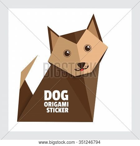 Origami Dog Sticker For Pet Store And For Dog Shows. Origami Dialogue Banner For Your Message. Disco