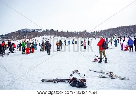 Bakuriani, Georgia February 15, 2020 - Light Skiing Track In Bakuriani