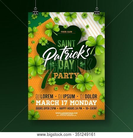 Saint Patricks Day Party Flyer Illustration With Clover And Typography Letter On Abstract Background