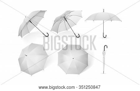 Collection Of White Umbrellas Isolated On A White Background Vector Mock Up