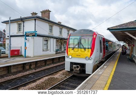 Flint, Uk: Feb 11, 2020: The 2 Platform Flint Railway Station Lies On The North Wales Coast Line. Th