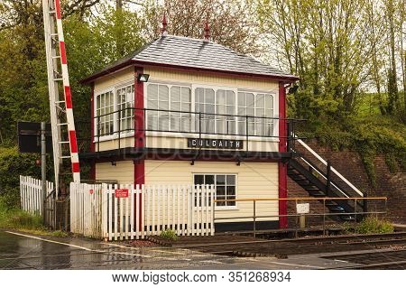 Culgaith Signal Box And Level Crossing.  A Railway Crossing And Traditional Railway Signal Box At Cu