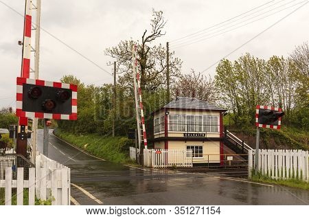 Culgaith Signal Box And Level Crossing.  A Railway Crossing And Traditional Railway Signal Box At Cu