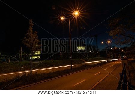 Campus Fhnw Brugg, Windisch. Illuminated Street, Lighting Equipment, City, Night Sky, Glowing
