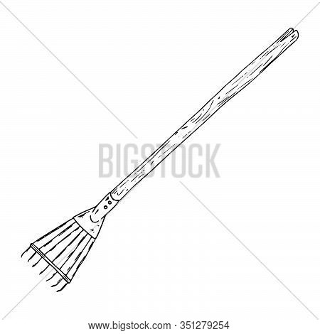 Rake For Leaves Icon. Vector Illustration Of A Garden Rake. Hand Drawn Rake For Leaves.
