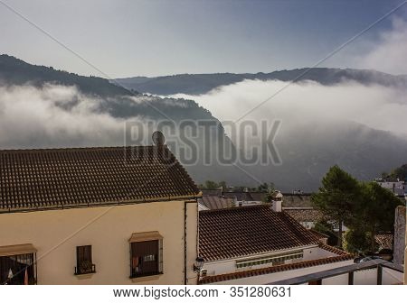 View Of The Pueblo Blanco Montejaque. White Mountain Village In Malaga, Andalusia. Spain