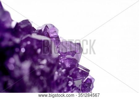 Amethyst Crystals Geode Isolated On White Background. Stock Photo