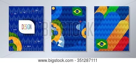 2020 Soccer International competition banners, brochure covers, posters set, sport element, soccer ball, goal, player, Argentina, Columbia, pattern, Brazil flag color. Kids Camp, football Championship Conmeball Copa America Sao Paulo Rio brazilian footbal