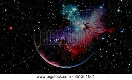 Pleiades In A Dark Night Sky. Elements Of This Image Furnished By Nasa.