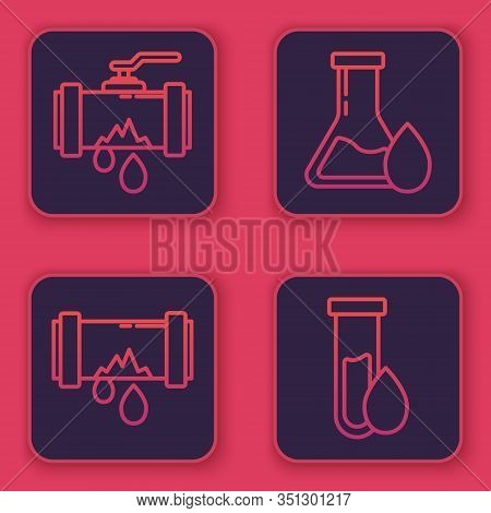 Set Line Broken Metal Pipe With Leaking Water, Broken Metal Pipe With Leaking Water, Oil Petrol Test
