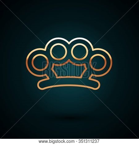 Gold Line Brass Knuckles Icon Isolated On Dark Blue Background. Vector Illustration