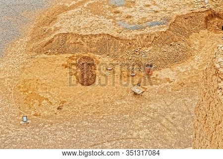 Meybod, Iran - May 6, 2015: Working Place For Making Mud Bricks At The Ruined Narin Castle.