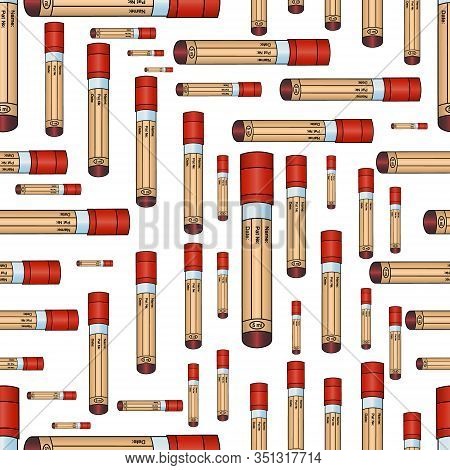 Test tubes. Vacuum tubes with blood tests of patients. Seamless vector pattern. An endlessly repeating ornament. Isolated background. Idea for web design, wallpaper, medical literature, cover, packaging. Abstract background. Health topic.
