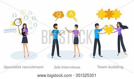 Job Interview. Specialist Recruitment. Employment Service, Recruitment Process, Recruiter Searching 
