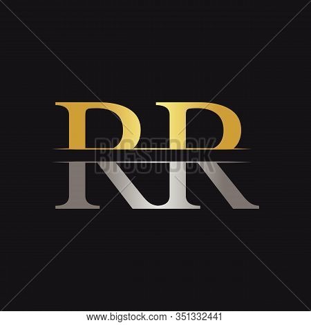 Abstract Letter RR Logo Design Vector Template. Creative Gold and Silver Colors RR Letter Logo Design