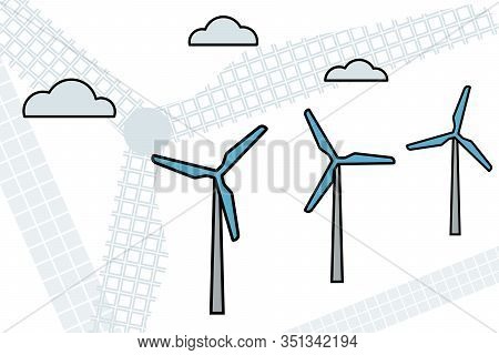 Windfarm. Electric Renewable Energy. Vector Illustration Modern Industry
