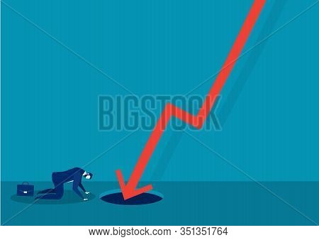 Sad Businessman  Fail With Falling Down Red Arrow Graph Financial Crisis