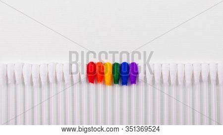 Lgbt, Protection Of Human Rights Concept. Multicolored Q-tip, Scotton Swabs, In The Colors Of The Fl
