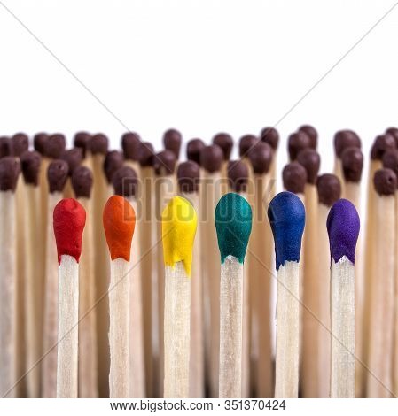 Lgbt, Protection Of Human Rights Concept. Multicolored Matches In The Colors Of The Flag Of Sexual M
