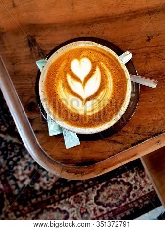 Latte Art Coffee Specialty Ona Vintage Wooden Table