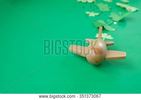 St. Patricks Day, Plane Luck Shamrock On A Green Background