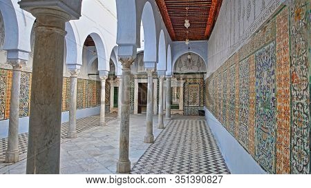 Kairouan, Tunisia - December 10, 2019: The Abou Zamaa Zaouia (barber Mosque Or Sidi Sahbi Mosque), W