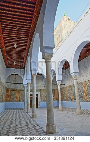 Kairouan, Tunisia - December 10, 2019: The Abou Zamaa Zaouia (barber Mosque Or Sidi Sahbi Mosque), W