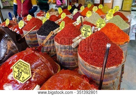 Istanbul, Turkey-january 25, 2020:  Egyptian Bazaar Or Spice Bazaar Turkish: Misir Carsisi In Eminon