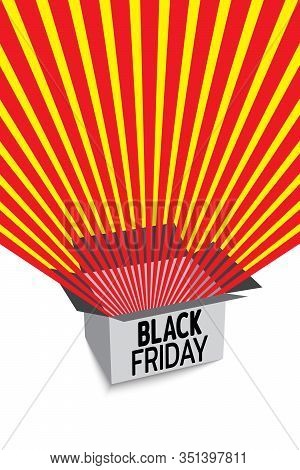 Black Friday Sale Banner. Red Radial Rays Fly Out Of Box. Banner For Sale With Space For Text. Templ