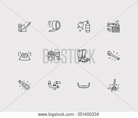 Industry Icons Set. Jack Plane And Industry Icons With Color Swatch, Two-man Saw And Rubber Boots. S