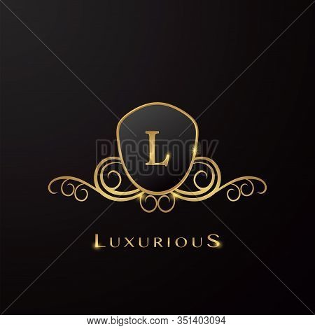 Letter L Luxurious Shield Logo Golden Color, Vector Design Concept For Luxury Business, Hotel, Weddi