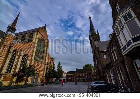 Goes, The Netherlands, August 2019. The Square Where We Find The Two Large Churches: Kerk Singelstra