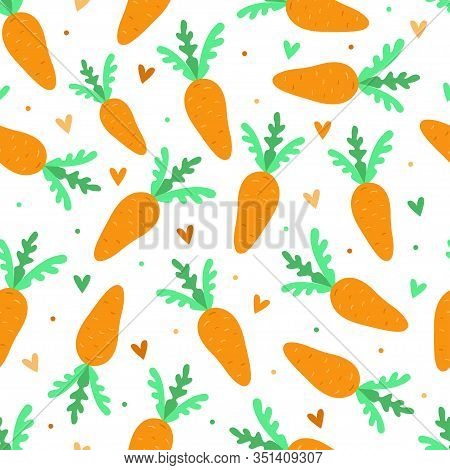 Cute Carrot Vector Pattern On White Background