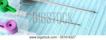 Close Up Set Modern Medical Intravenous Catheters. Easy Course Rehabilitation Period. Immersion Anes