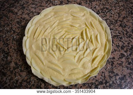 Raw Apple Tart On A Serving Dish Before Going To The Oven To Cook