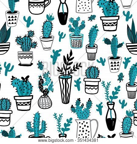 Vector Illustration Of Willow Branches In Vase Isolated On A White Background. Seamless Surface Patt