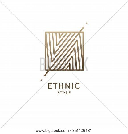 Abstract Mountain Logo. Vector Geometric Square Badge. Sacred Decorative Symbol. Outline Icon Of Abs