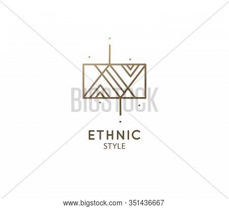 Abstract Mountain Logo. Vector Geometric Square Badge. Sacred Decorative Symbol. Outline Icon Of Abs