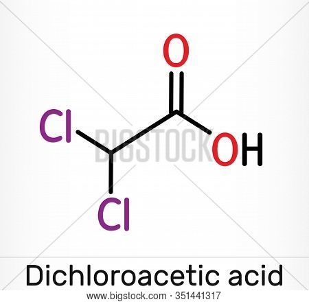 Dichloroacetic Acid Dca, Bichloroacetic Acid Bca, C2h2cl2o2 Molecule. Skeletal Chemical Formula. Ill