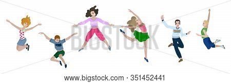 Jumping People In Various Poses. Vector Illustration