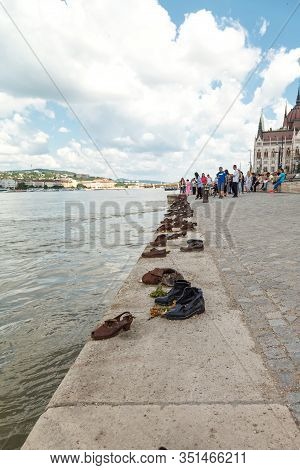 Budapest, Hungary - June 02, 2019: Shoes On The Danube Embankment - Holocaust Memorial