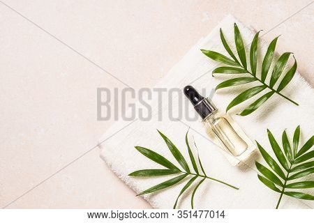 Hyaluronic Acid, Botulin, Face Serum In Vial. Flat Lay Image With Copy Space.
