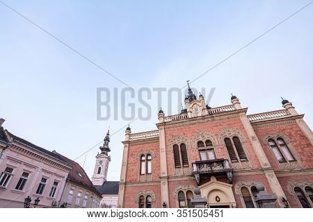 Facade Of Vladicanski Dvor, The Bishop Episcopal Palace Of Novi Sad, Serbia, With Its Typical Austro