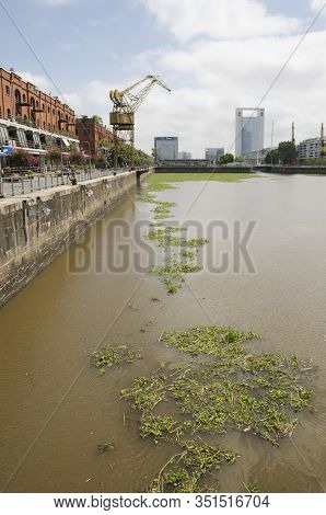 Capital Federal, Buenos Aires/ Argentina; Jan 23, 2016: Unusual View Of Puerto Madero: Water Surface