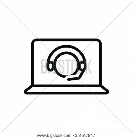 Black Line Icon For Operator-with-headset-on-monitor-screen Consultant Communication Assistance Cust